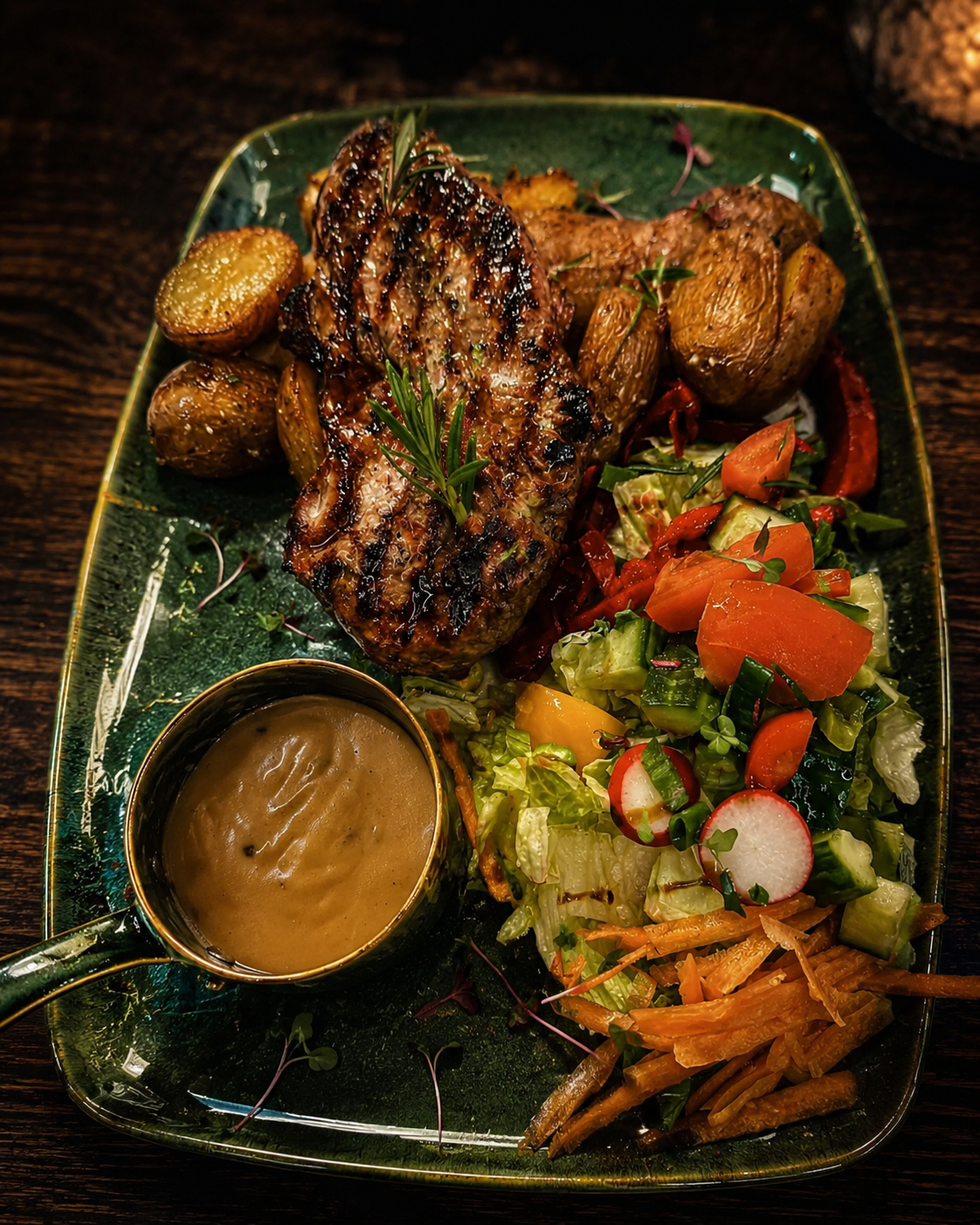 Char-grilled steak served at Gallio