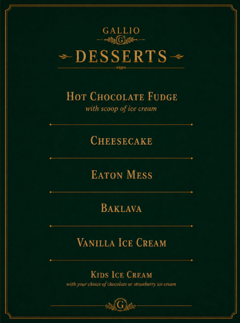 Dessert Menu