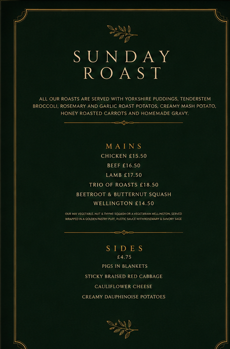 Sunday Roast Menu