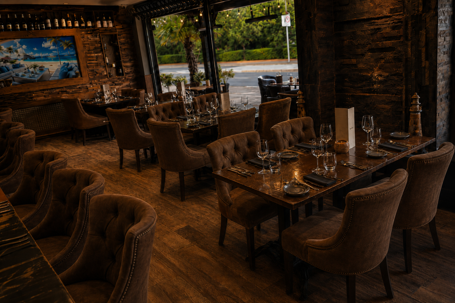 Wide dining room perspective showing generous spacing and layout flow