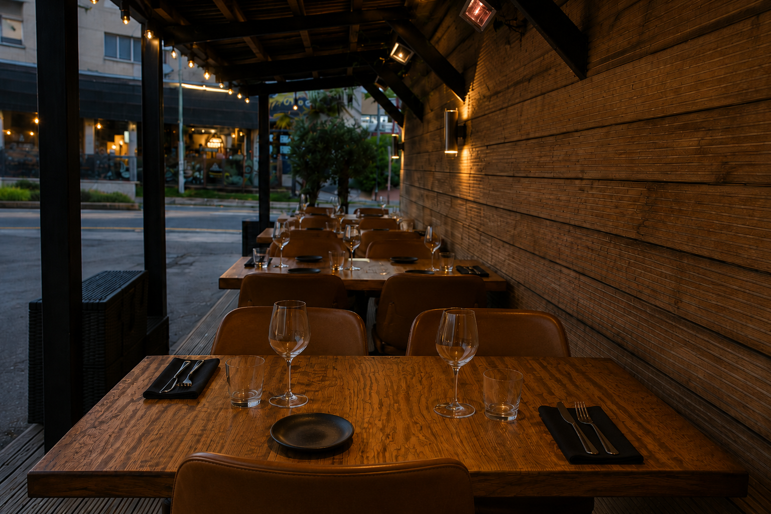 Detailed table setting with proper glassware and place arrangement
