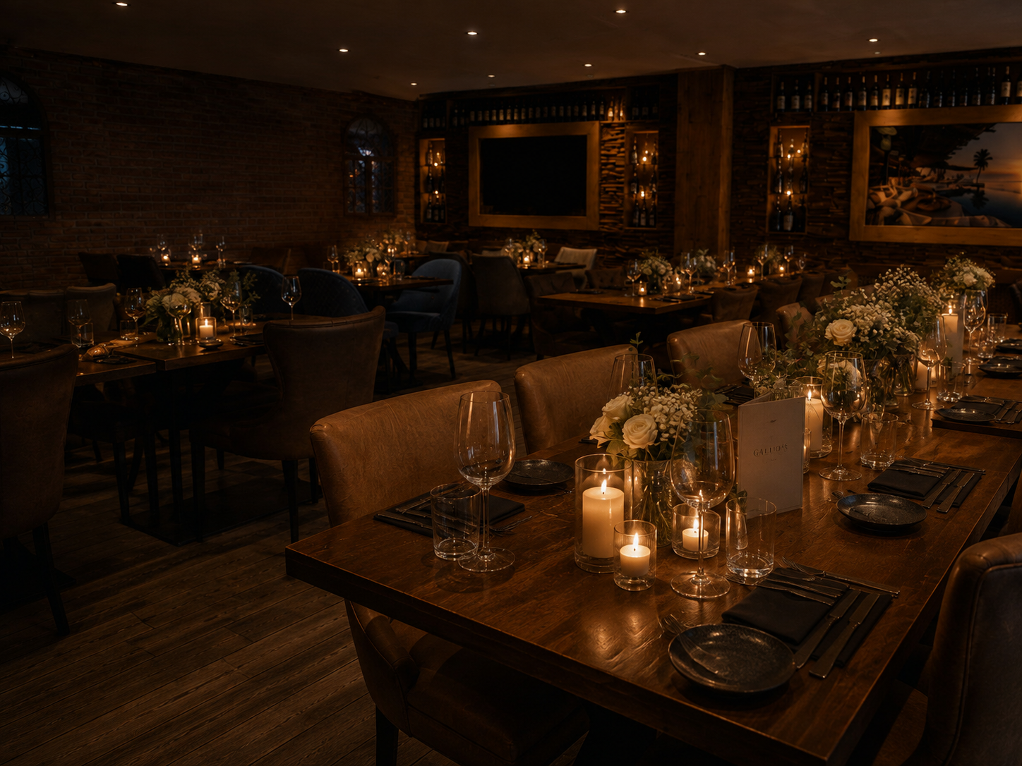 The candlelit dining room at Gallio