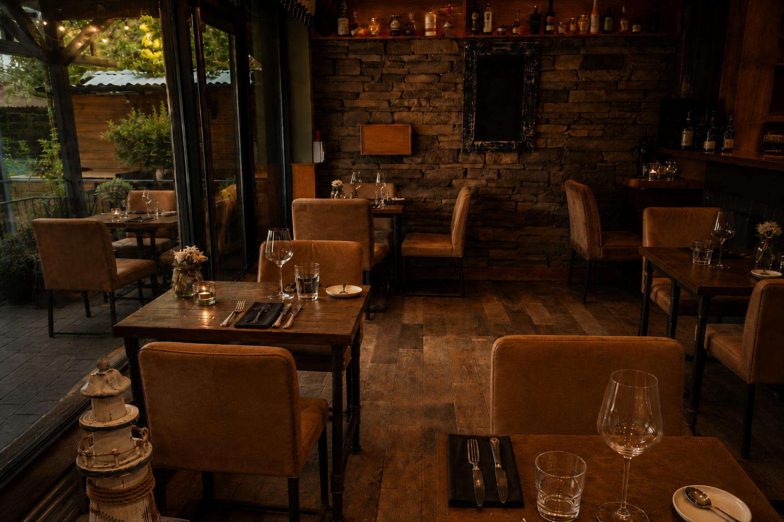 The Gallio dining room set for an evening service